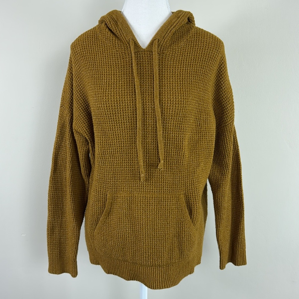Aerie Waffle Knit Hoodie in Mustard Yellow Size Medium
